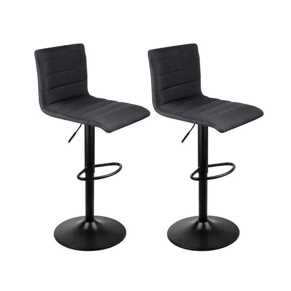 2x Eclipse Faux-Linen Kitchen Bar Stools | Black