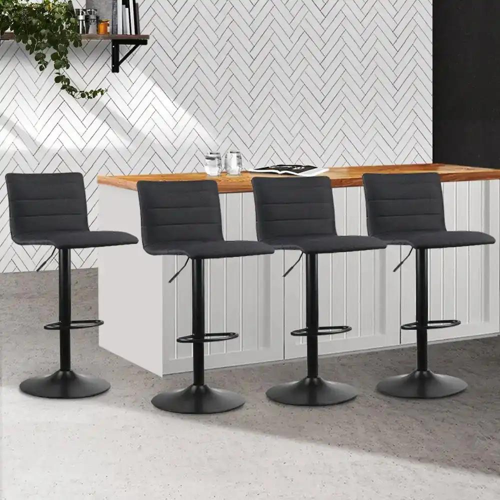 4x Eclipse Faux-Linen Kitchen Bar Stools | Black