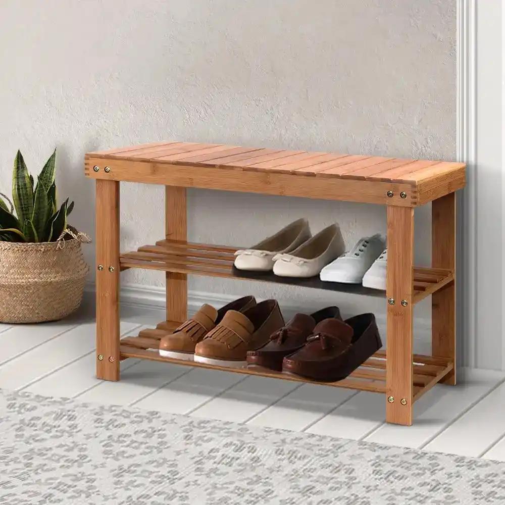 Bamboo Shoe Rack Bench | Natural Wood