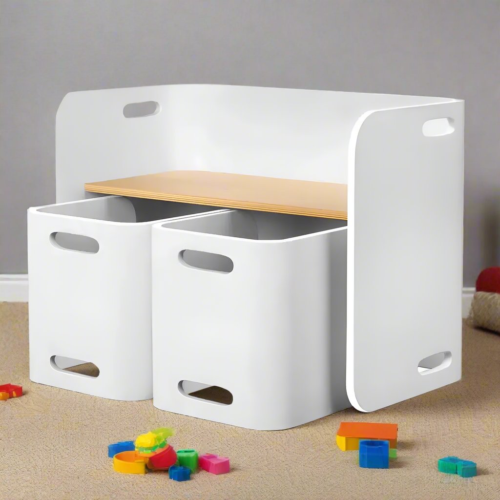 Kiddie Craft Table and Chairs Set | White & Natural Wood