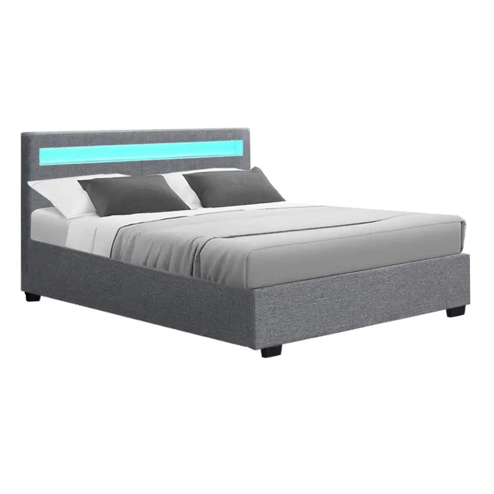 Double (Grey) Fabric LED Gas Lift Bed Frame | RadianceLift