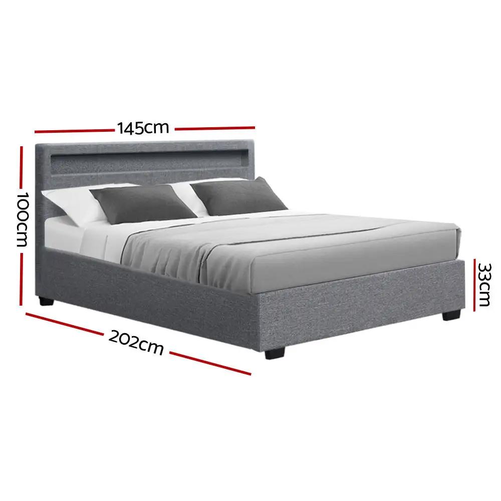 Double (Grey) Fabric LED Gas Lift Bed Frame | RadianceLift