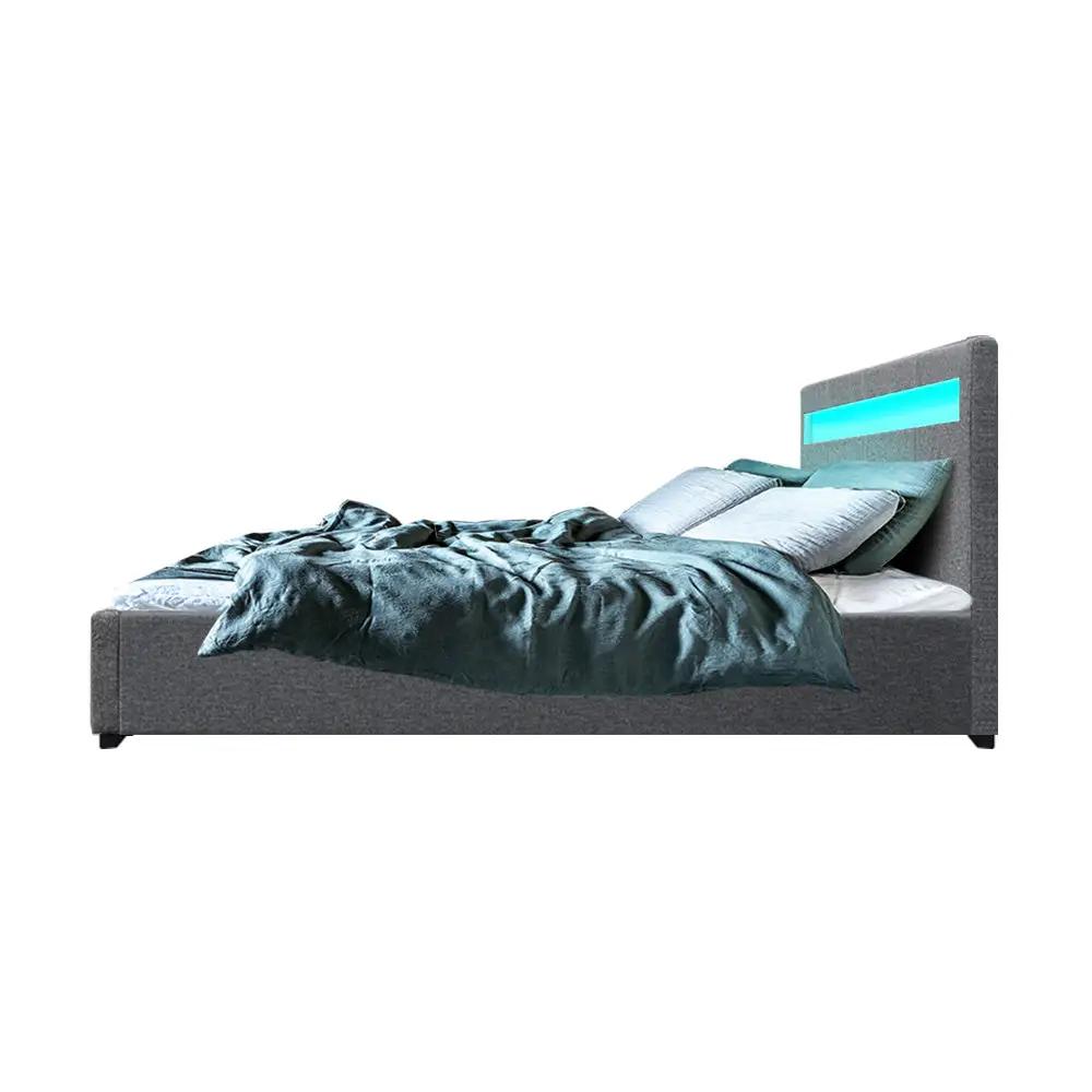 Double (Grey) Fabric LED Gas Lift Bed Frame | RadianceLift