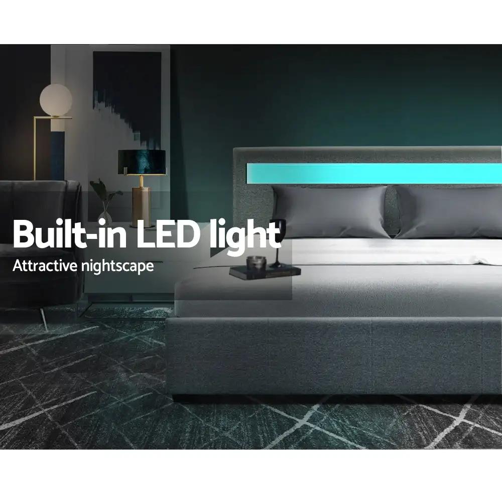 Double (Grey) Fabric LED Gas Lift Bed Frame | RadianceLift