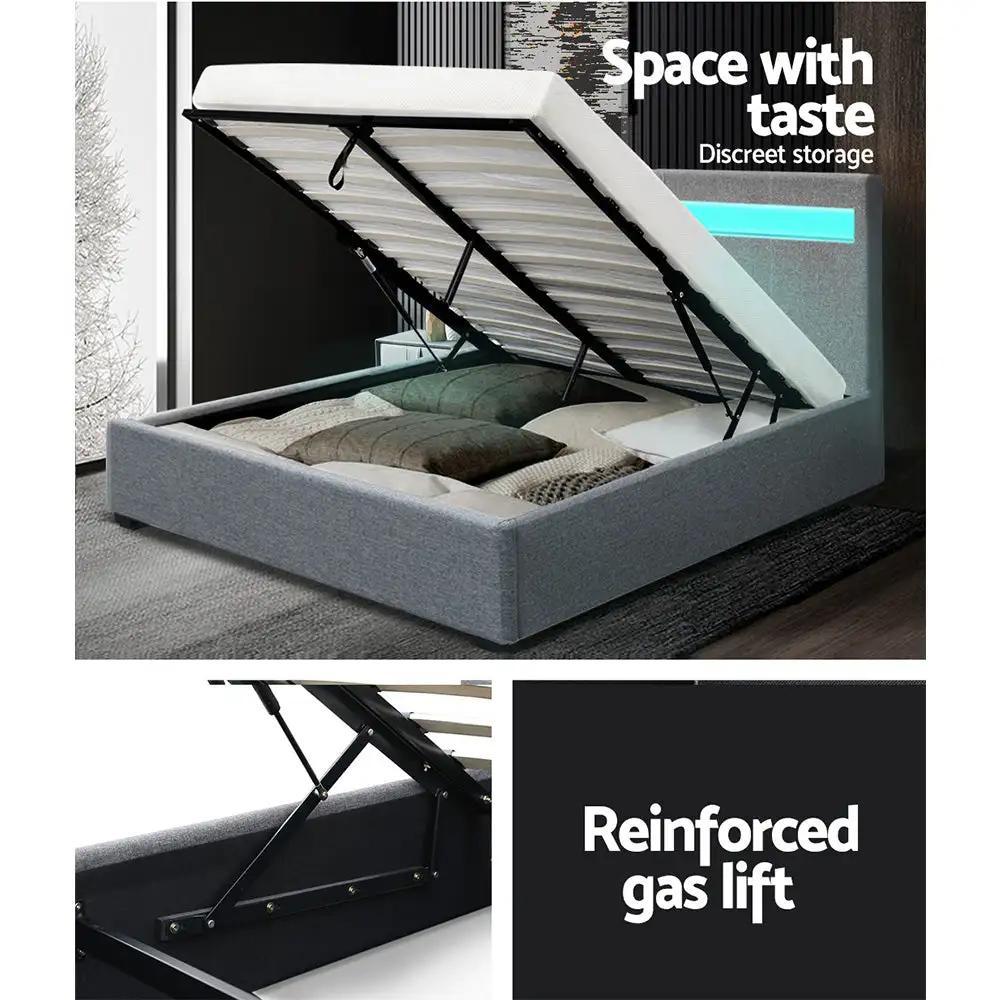 Double (Grey) Fabric LED Gas Lift Bed Frame | RadianceLift