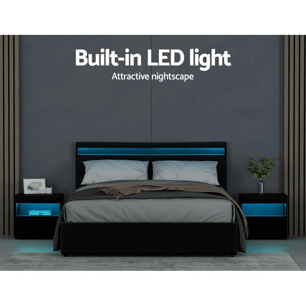 Queen (Black) LED Gas Lift Bed Frame | RadianceLift