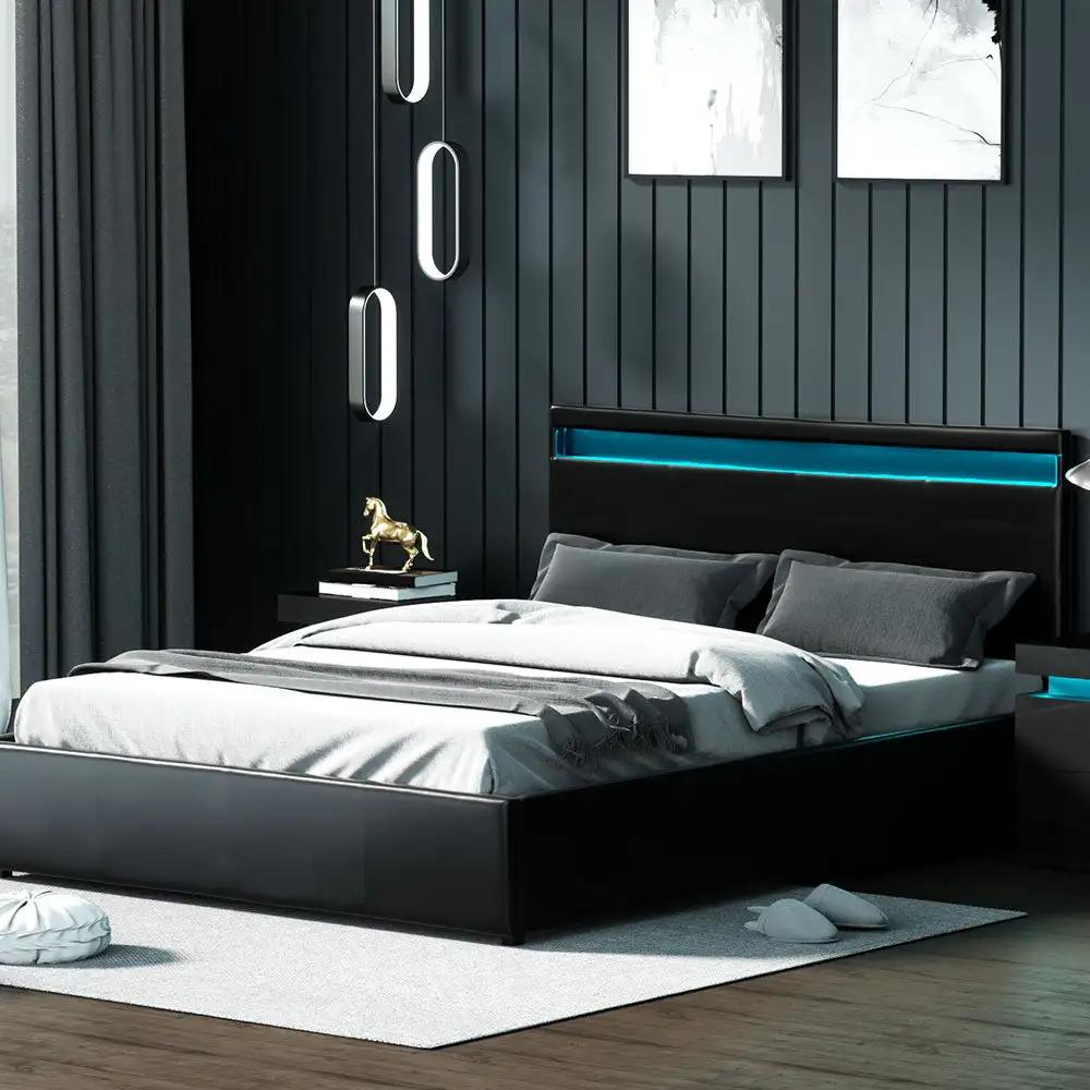 RadianceLift Bed Frame Queen Size - LED Gas Lift Black