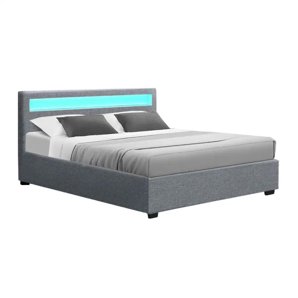 Queen LED Gas Lift Bed Frame | Grey Fabric |RadianceLift