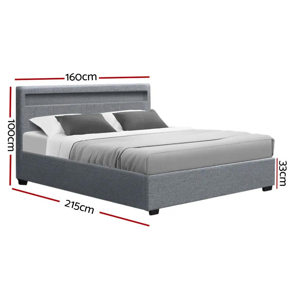 Queen LED Gas Lift Bed Frame | Grey Fabric |RadianceLift