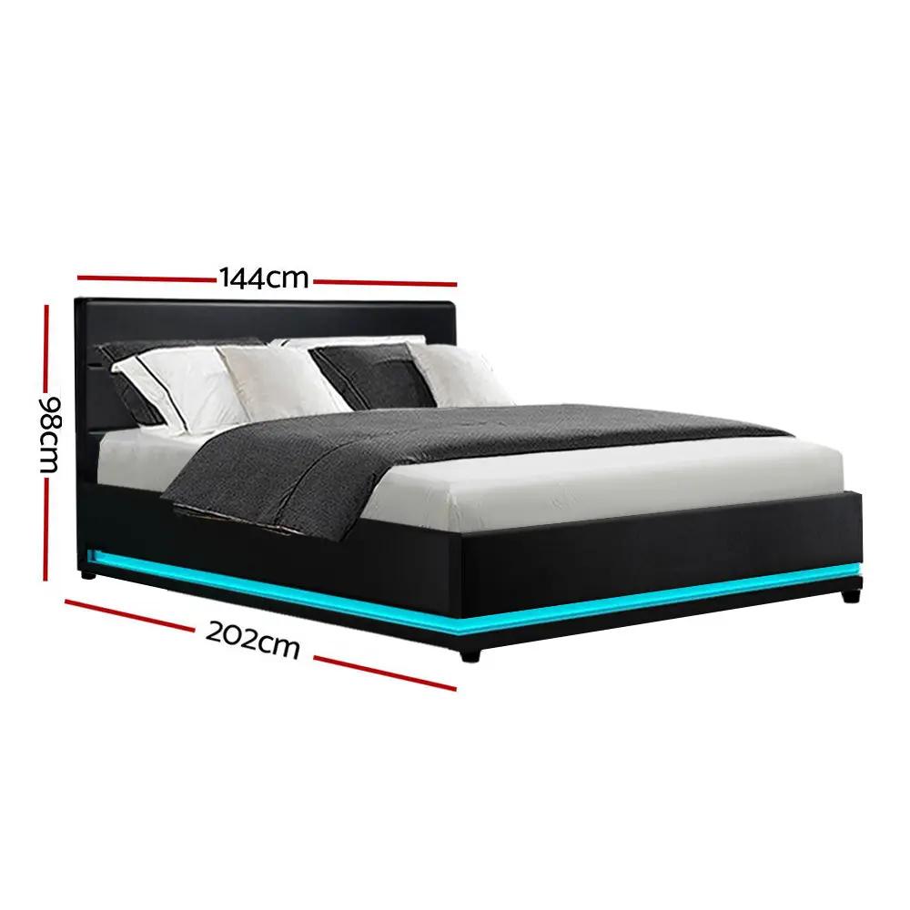 Double (Black) LED Gas Lift Bed Frame | LuxeLite