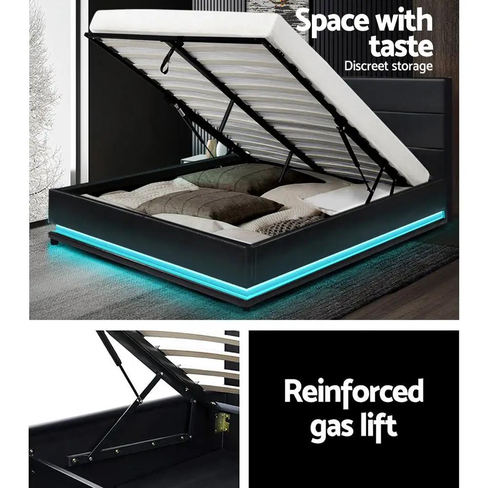 Double (Black) LED Gas Lift Bed Frame | LuxeLite