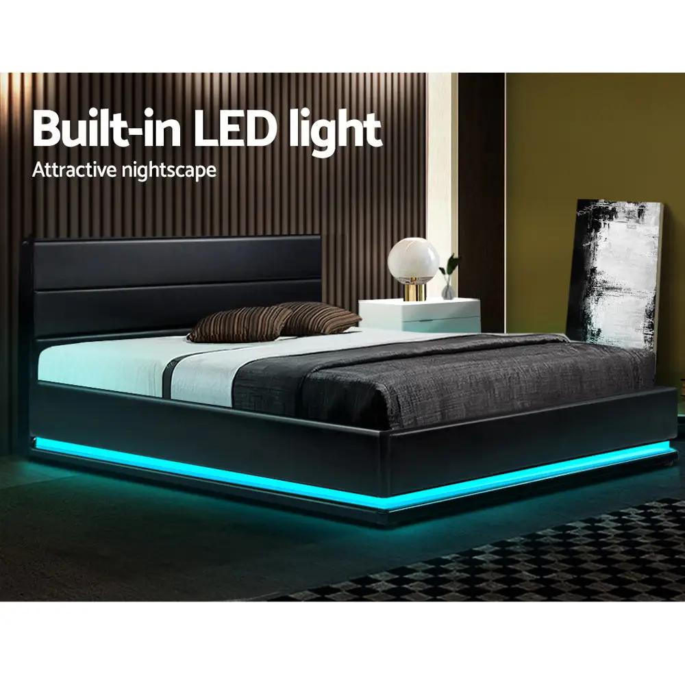 Double (Black) LED Gas Lift Bed Frame | LuxeLite