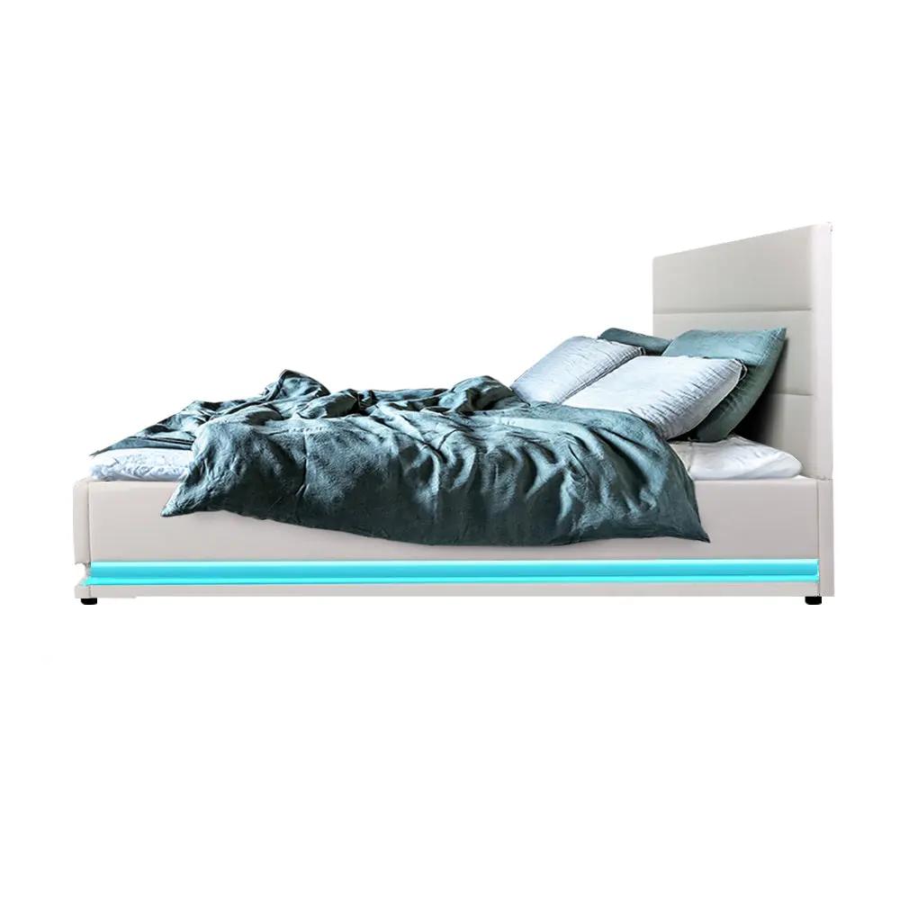 Double (White) LED Gas Lift Bed Frame | LuxeLite