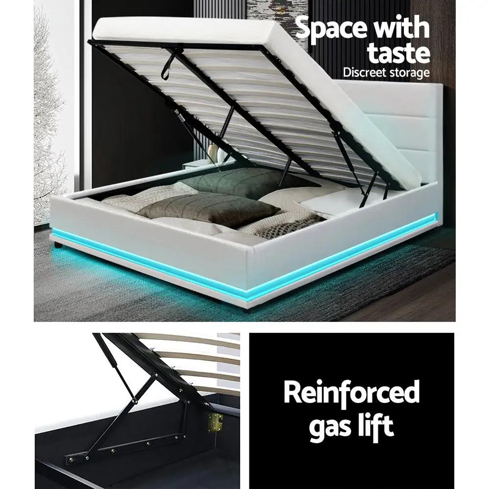 Double (White) LED Gas Lift Bed Frame | LuxeLite