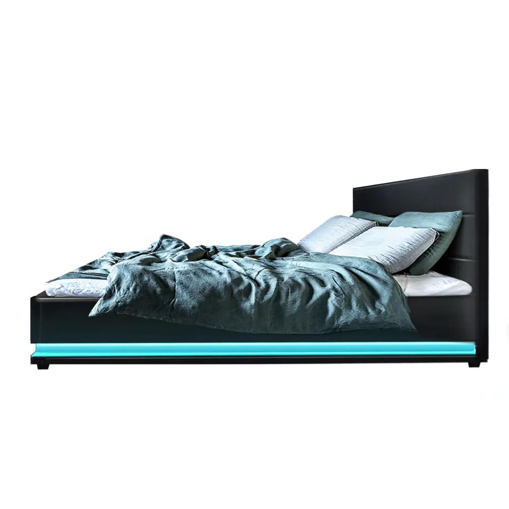 King (Black) LED Gas Lift Bed Frame | LuxeLite