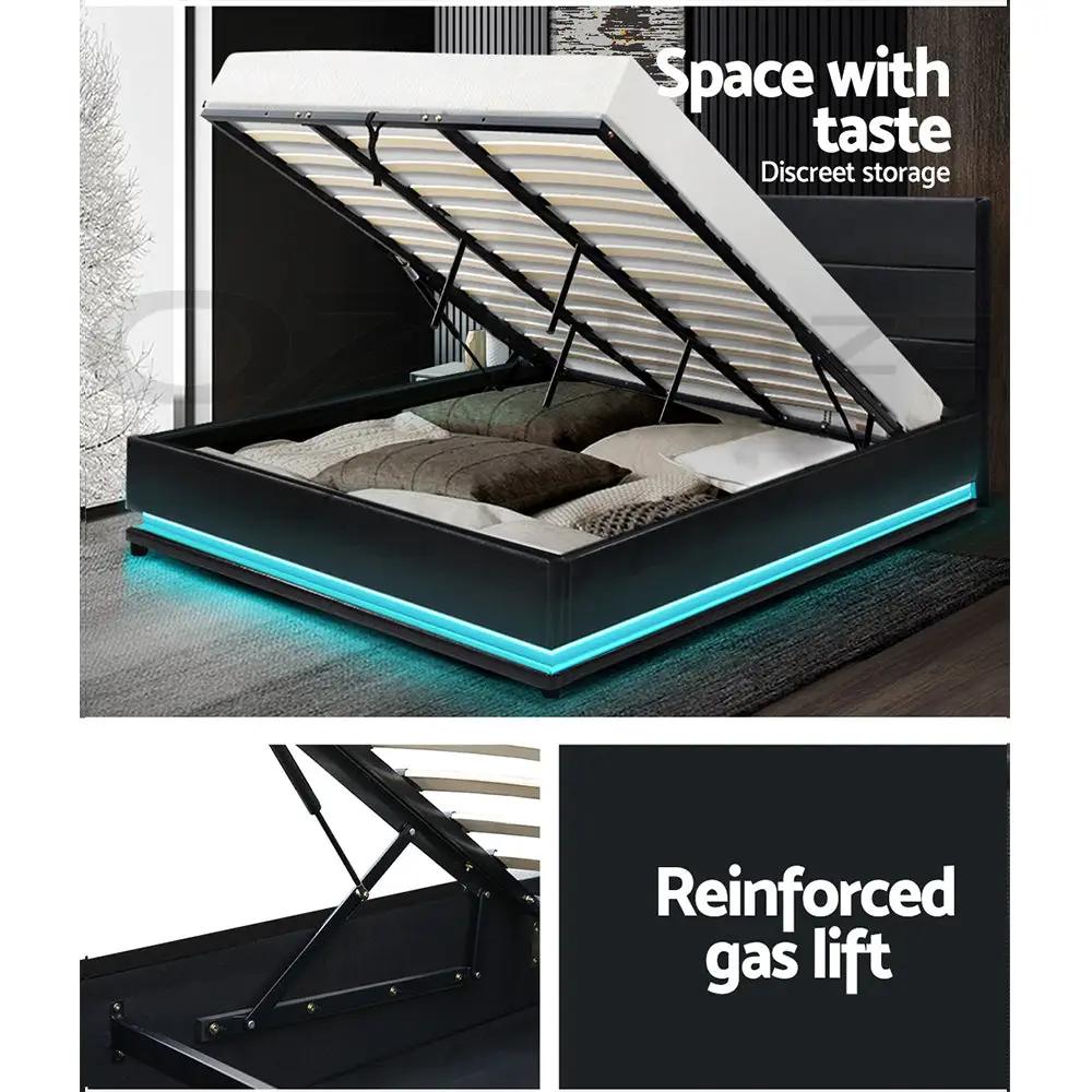 King (Black) LED Gas Lift Bed Frame | LuxeLite