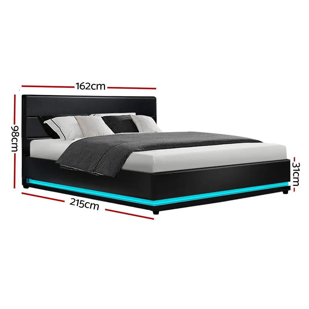 Queen (Black) LED Gas Lift Bed Frame | LuxeLite