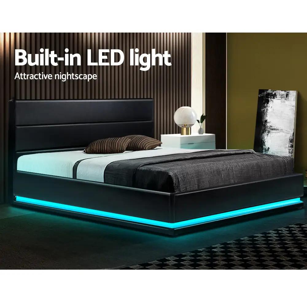 Queen (Black) LED Gas Lift Bed Frame | LuxeLite