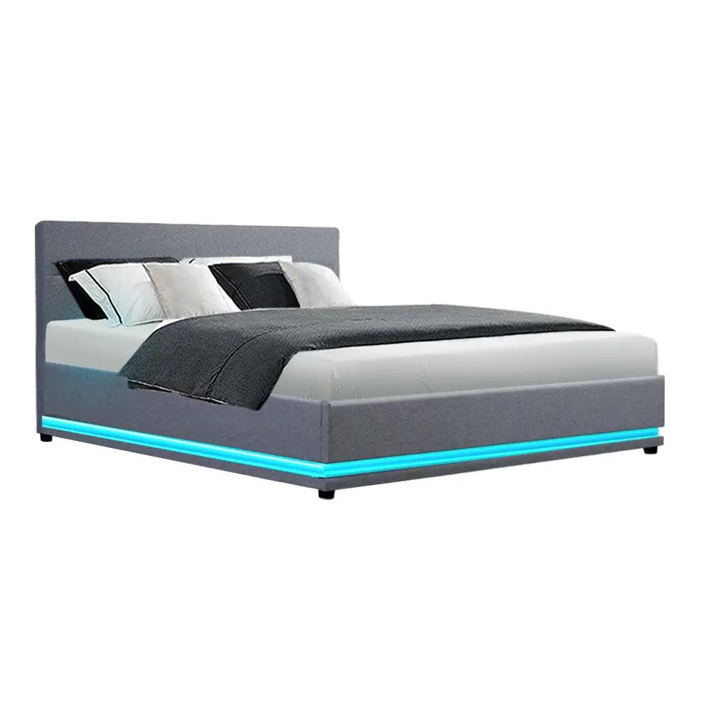 Queen (Grey) LED Gas Lift Bed Frame | LuxeLite