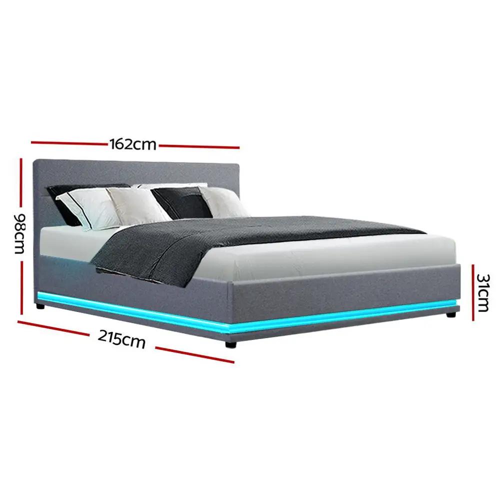 Queen (Grey) LED Gas Lift Bed Frame | LuxeLite