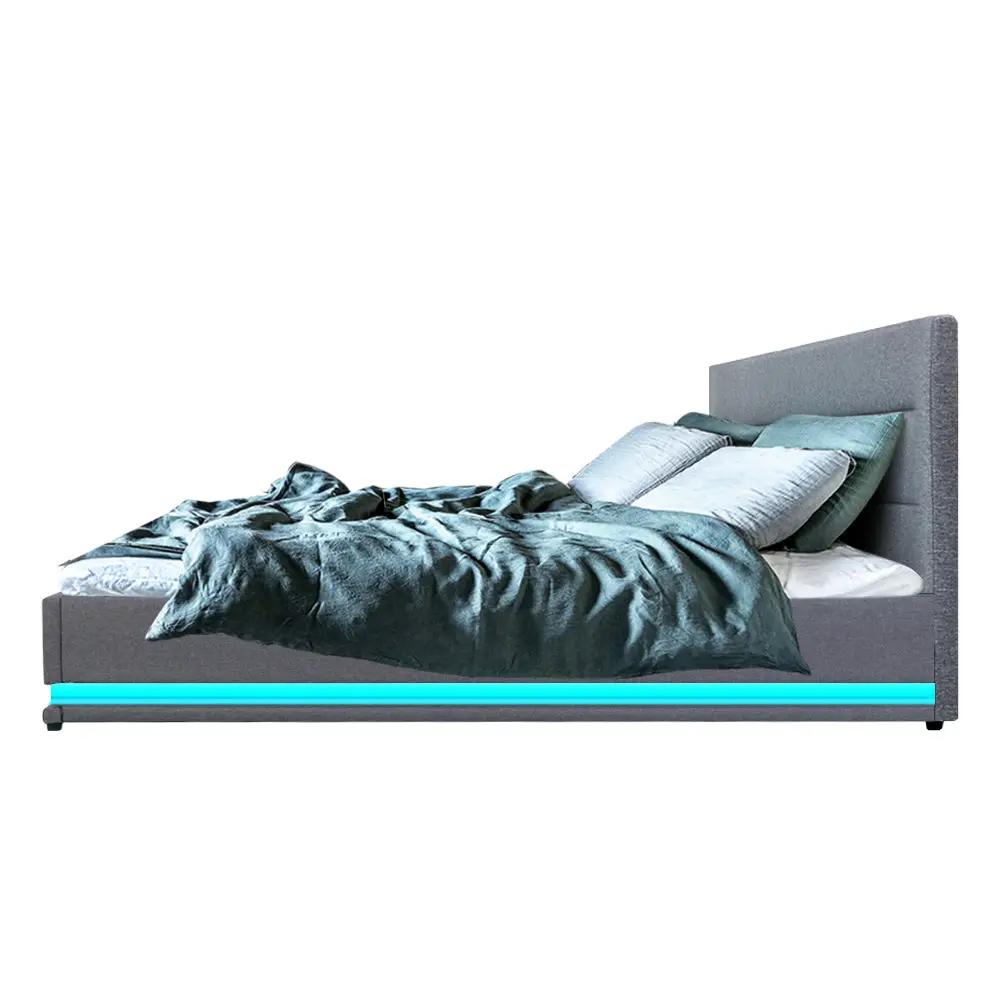 Queen (Grey) LED Gas Lift Bed Frame | LuxeLite