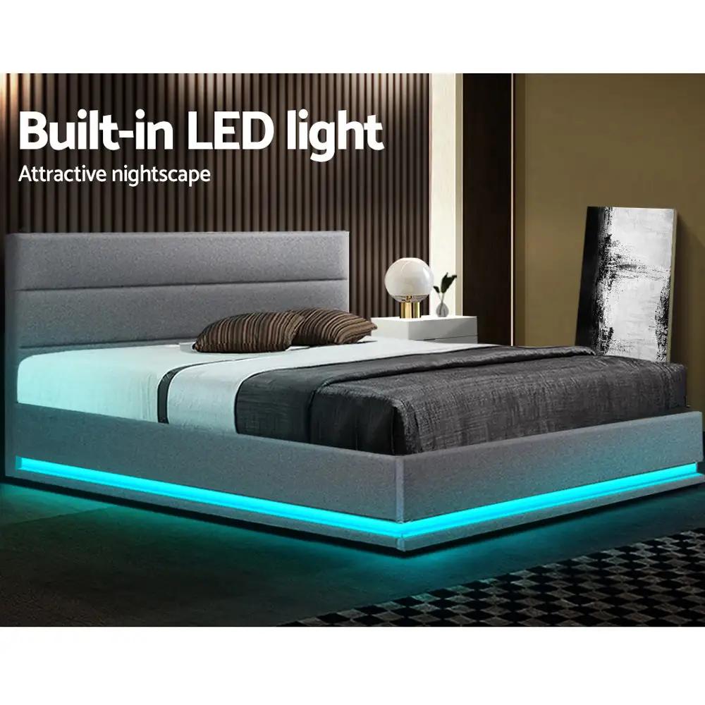 Queen (Grey) LED Gas Lift Bed Frame | LuxeLite