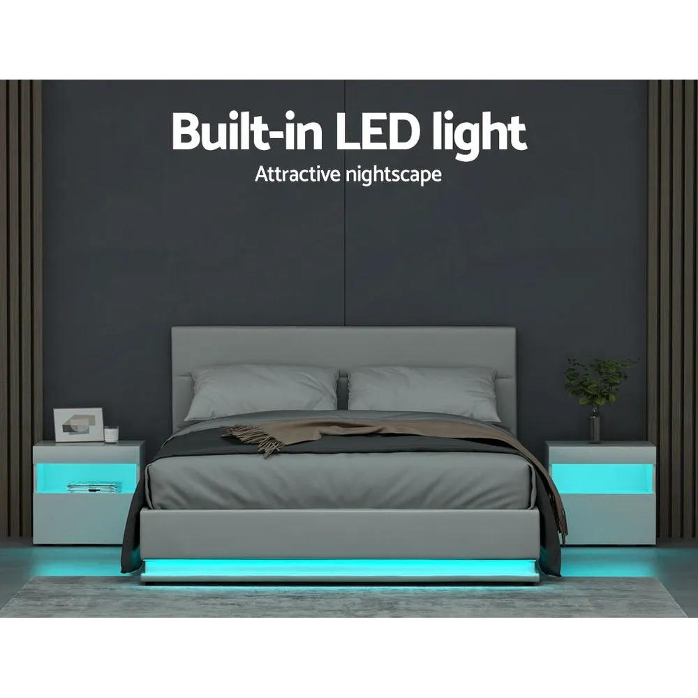 Queen (White) LED Gas Lift Bed Frame | LuxeLite