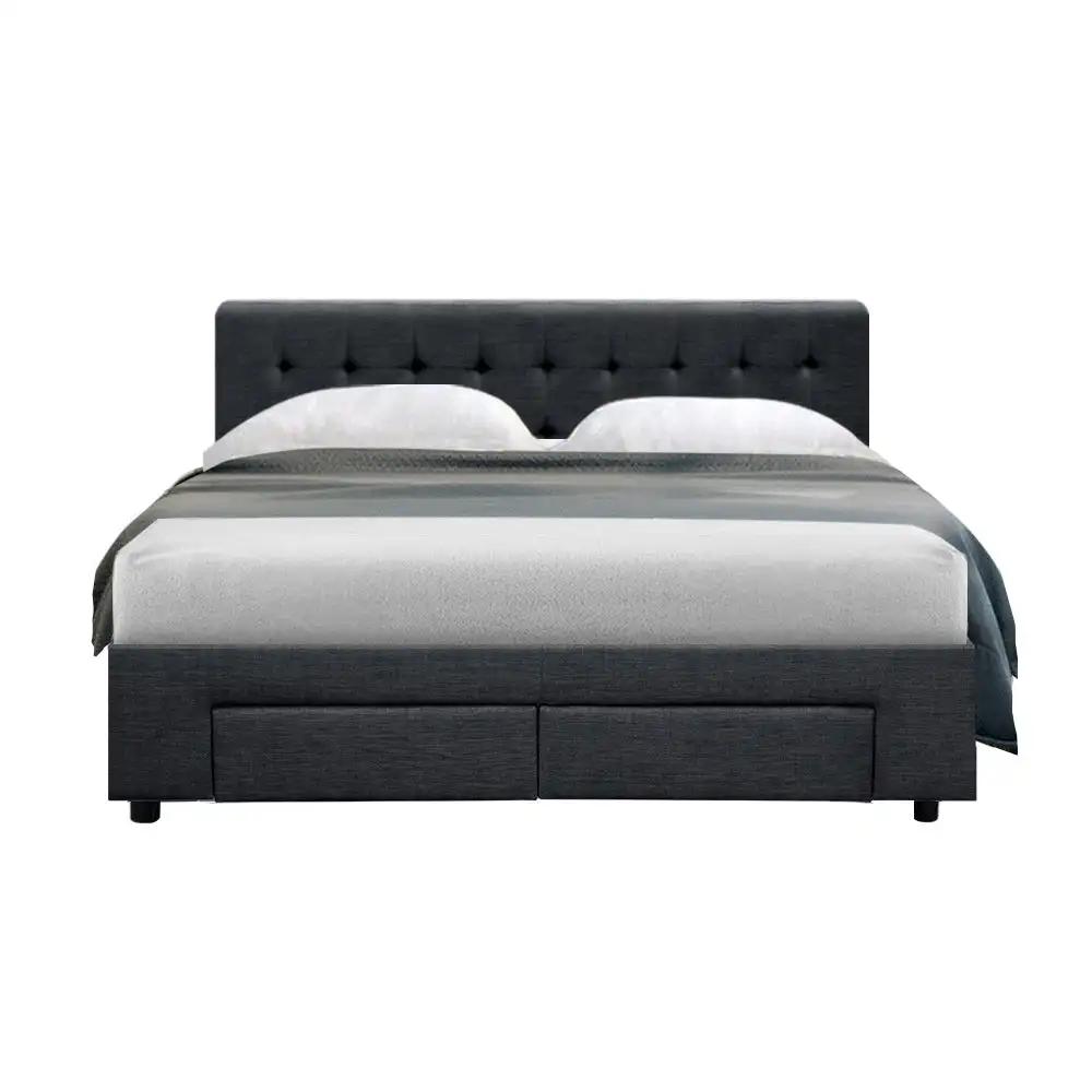 Double (Charcoal) Bed Frame with 4 Drawers | LuxeDream