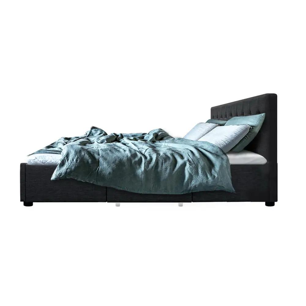 Double (Charcoal) Bed Frame with 4 Drawers | LuxeDream