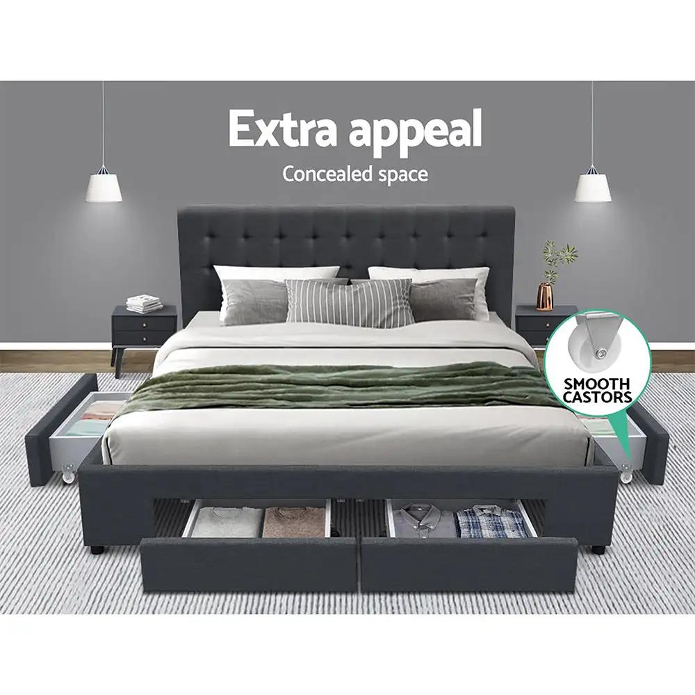 Double (Charcoal) Bed Frame with 4 Drawers | LuxeDream