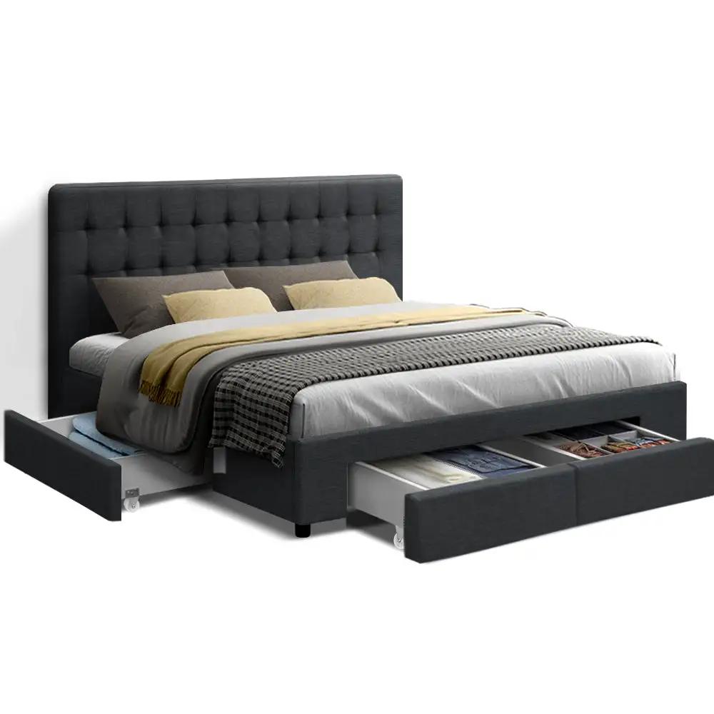 Queen (Charcoal) Bed Frame with 4 Drawers | LuxeDream