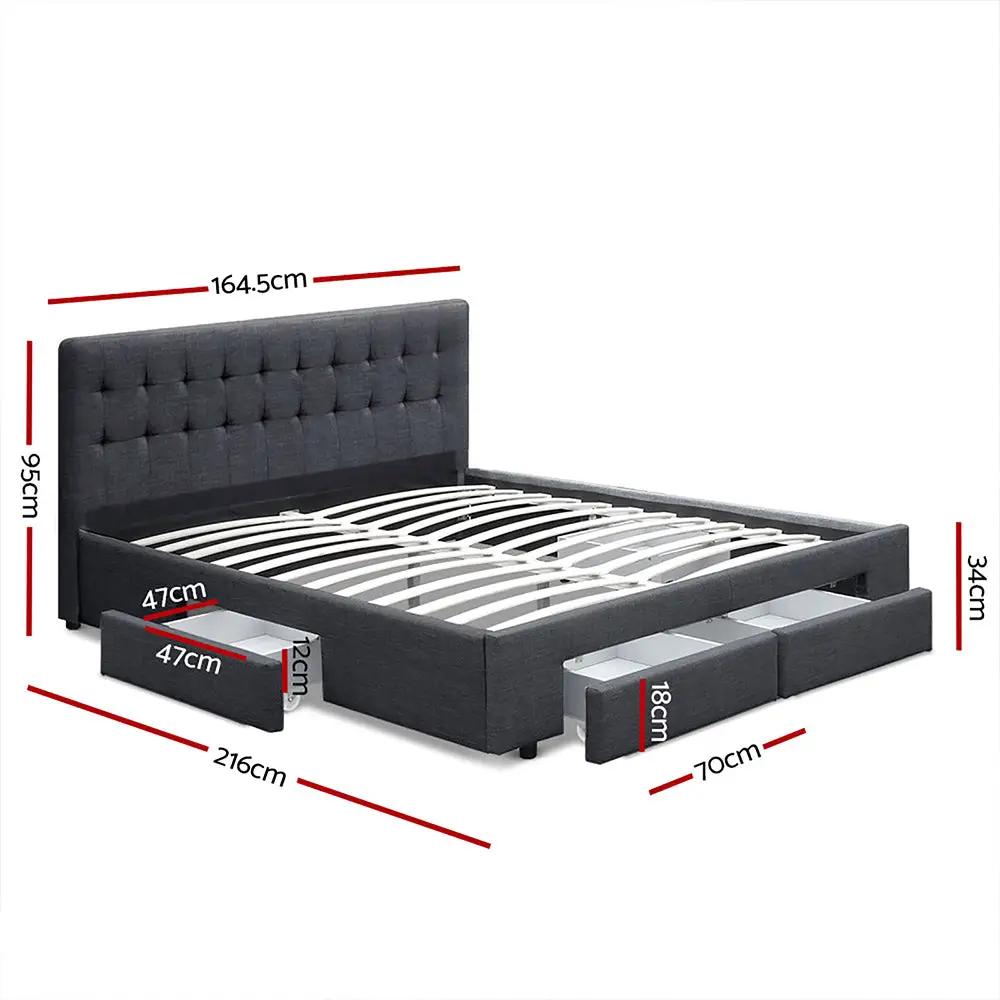 Queen (Charcoal) Bed Frame with 4 Drawers | LuxeDream