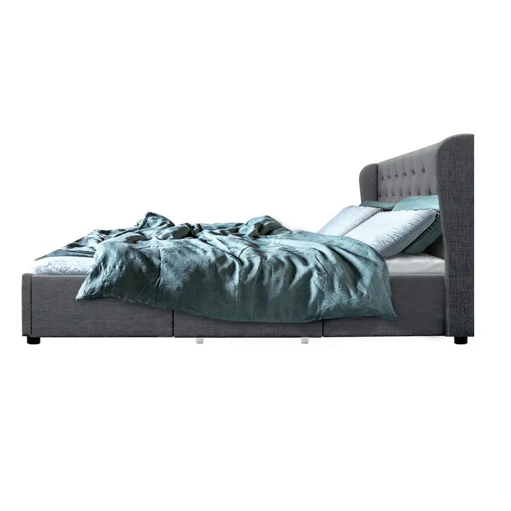 Queen (Grey) Bed Frame with 4 Drawers | LuxSlumber