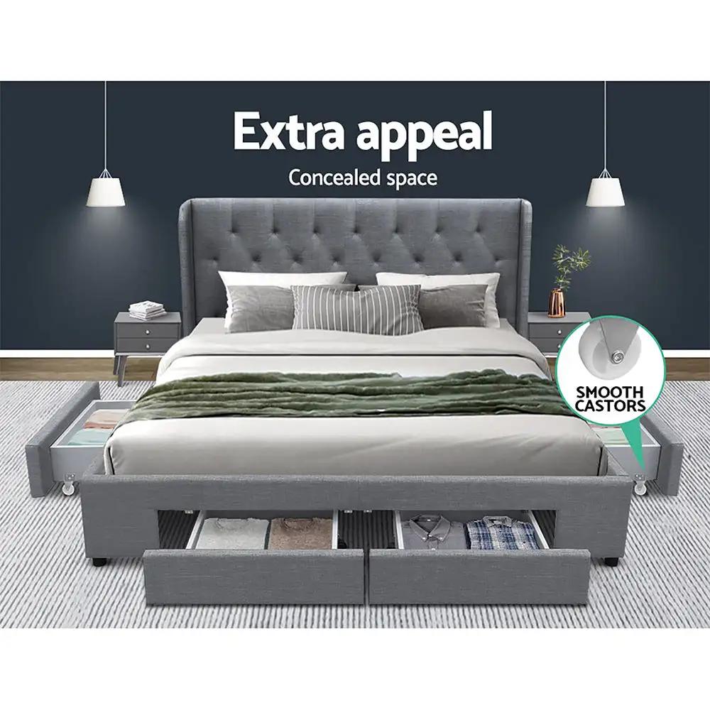 Queen (Grey) Bed Frame with 4 Drawers | LuxSlumber