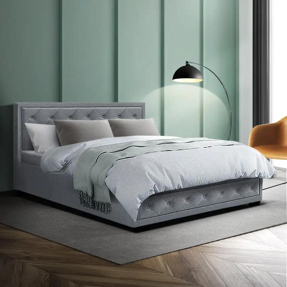 Double Gas Lift (Grey) Linen Bed Frame | EleganceLift