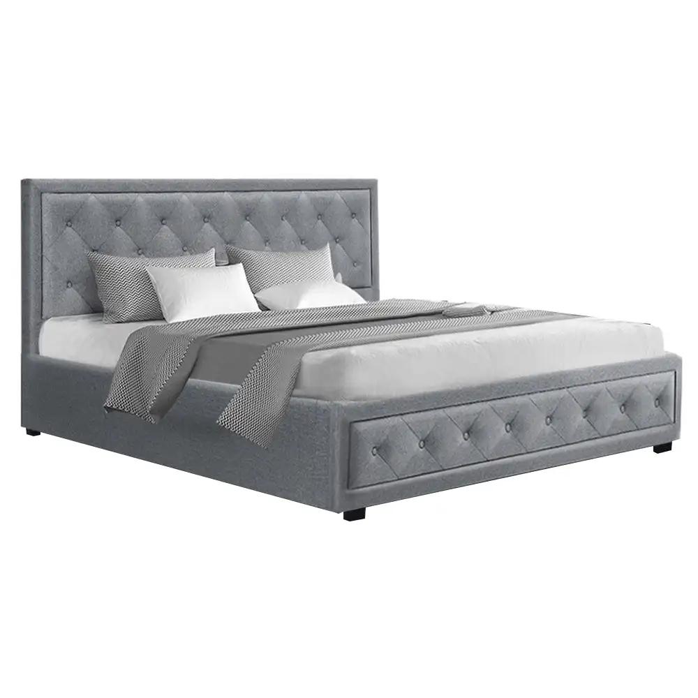 King Gas Lift (Grey) Linen Bed Frame | EleganceLift