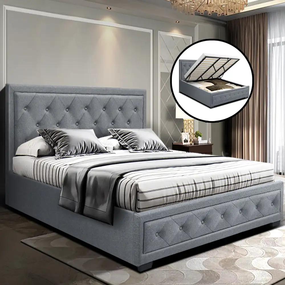 King Gas Lift (Grey) Linen Bed Frame | EleganceLift