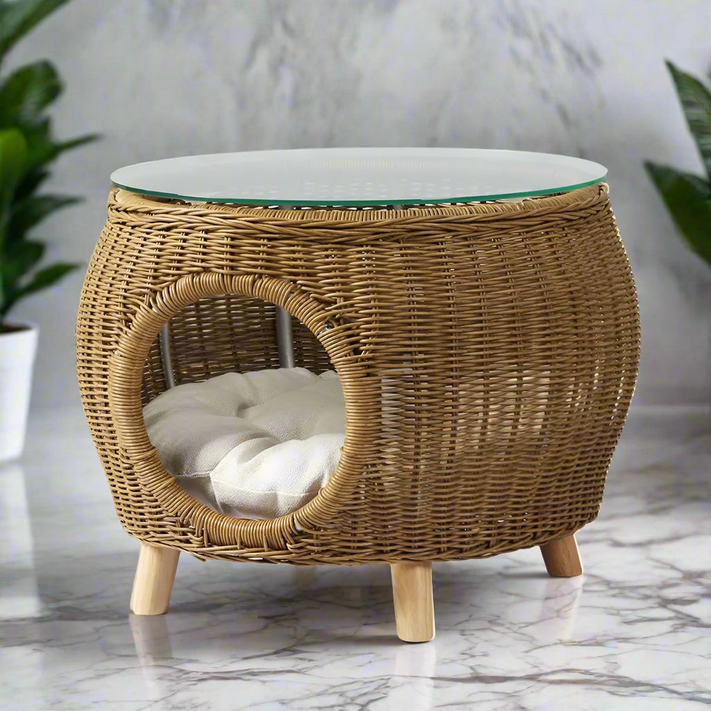 Tropical Haven 2-in-1 Wicker Coffee Table with Pet Bed