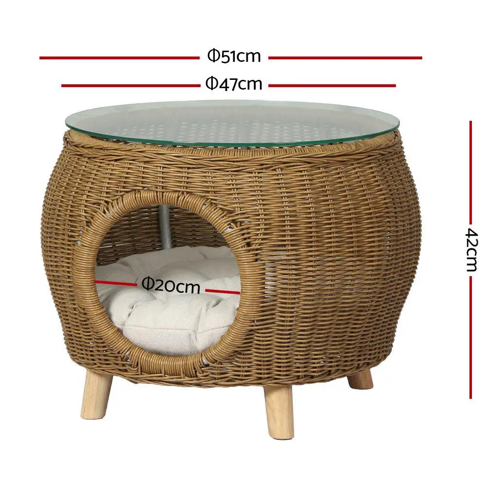 Tropical Haven 2-in-1 Wicker Coffee Table with Pet Bed