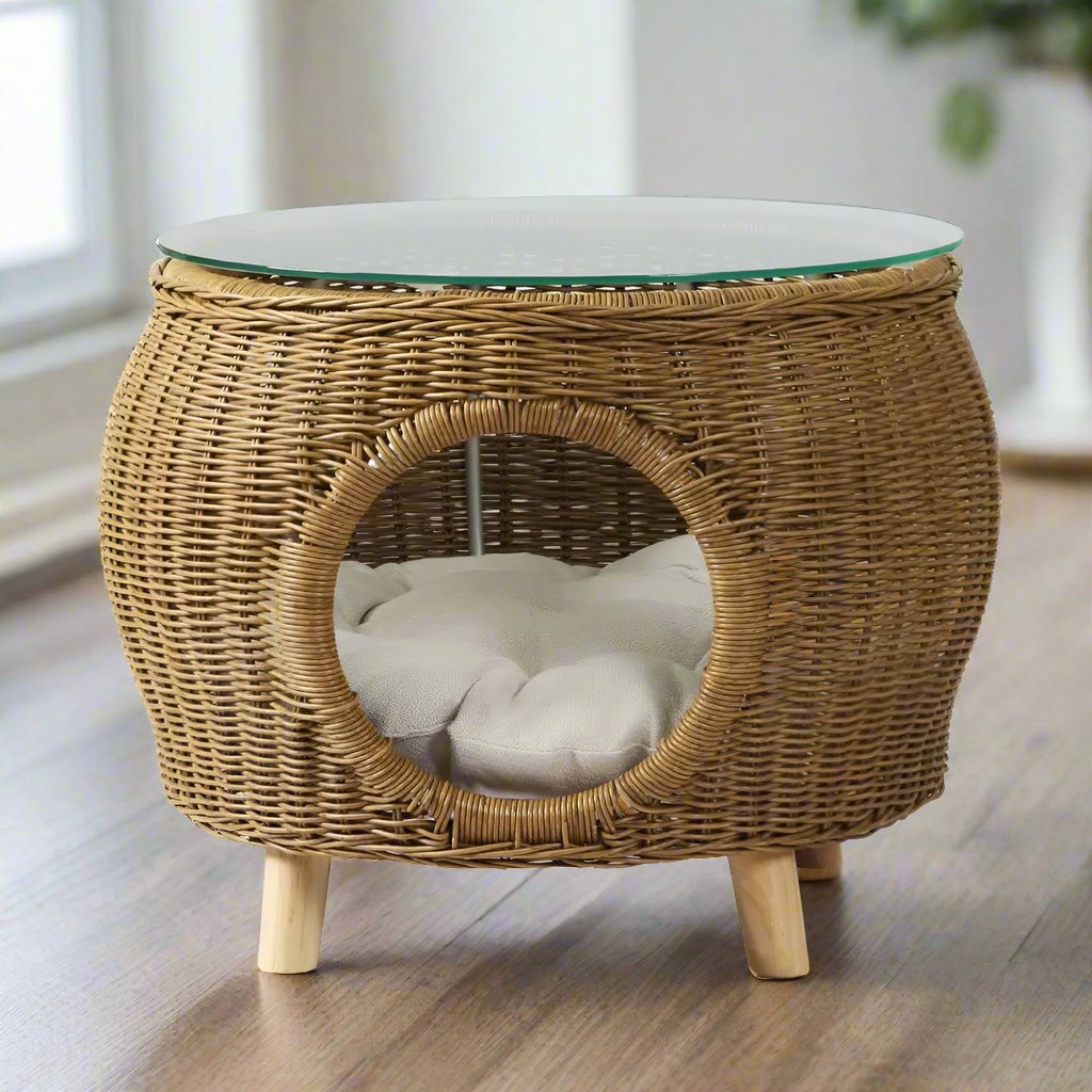 Tropical Haven 2-in-1 Wicker Coffee Table with Pet Bed