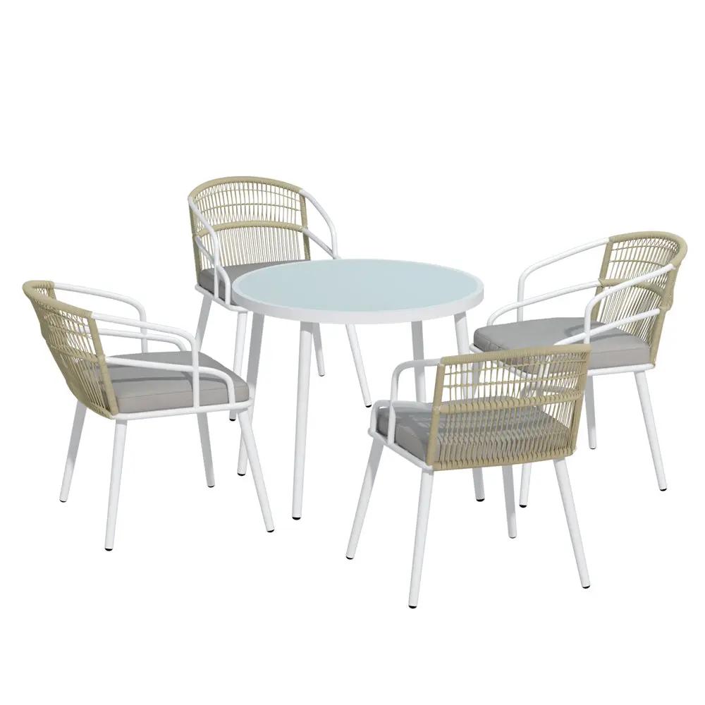 OasisPrime Outdoor Dining Table with 4 Chairs | White