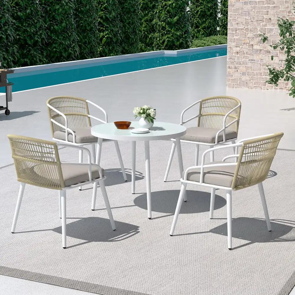 OasisPrime Outdoor Dining Table with 4 Chairs | White