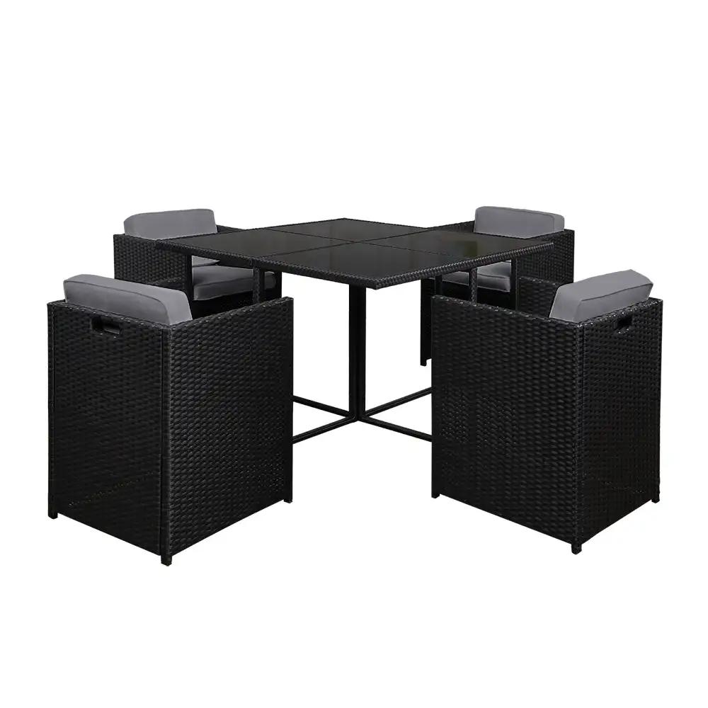 Outdoor Wickerlicious 5 Piece Integrated Dining Set | Black