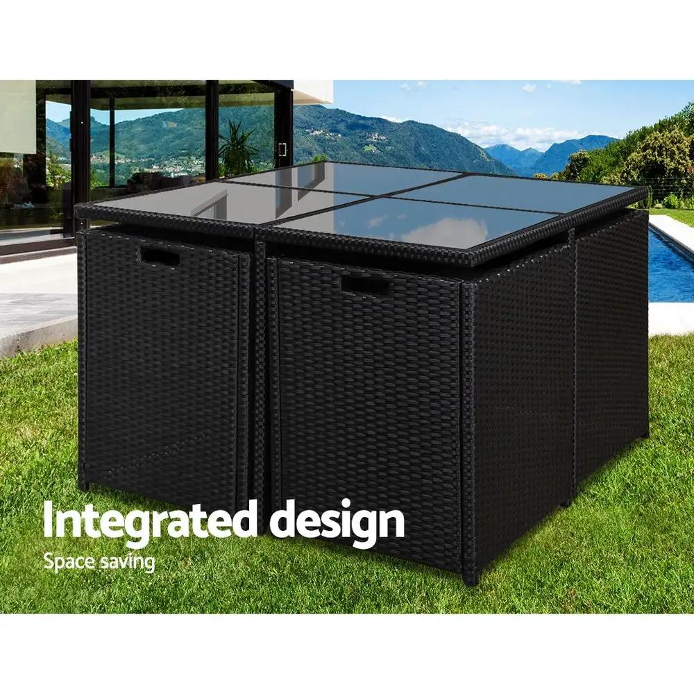 Outdoor Wickerlicious 5 Piece Integrated Dining Set | Black