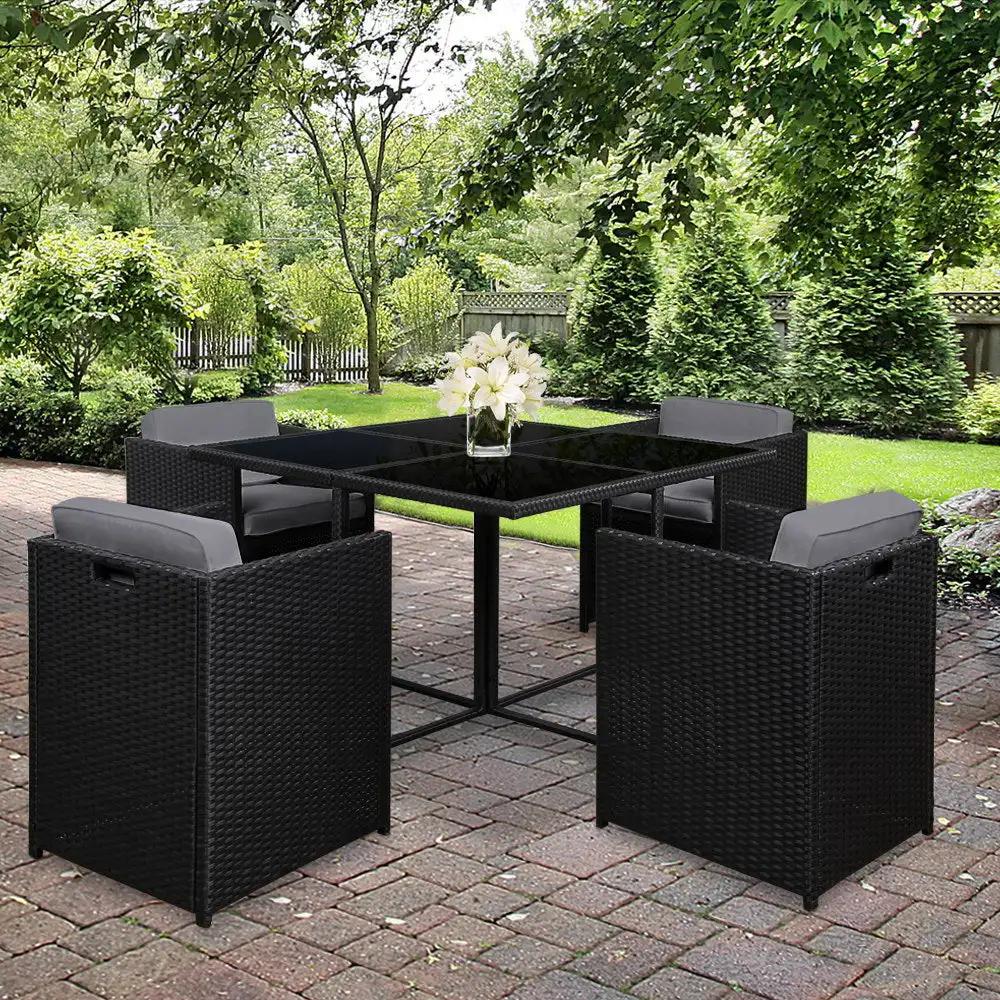 Outdoor Wickerlicious 5 Piece Integrated Dining Set | Black