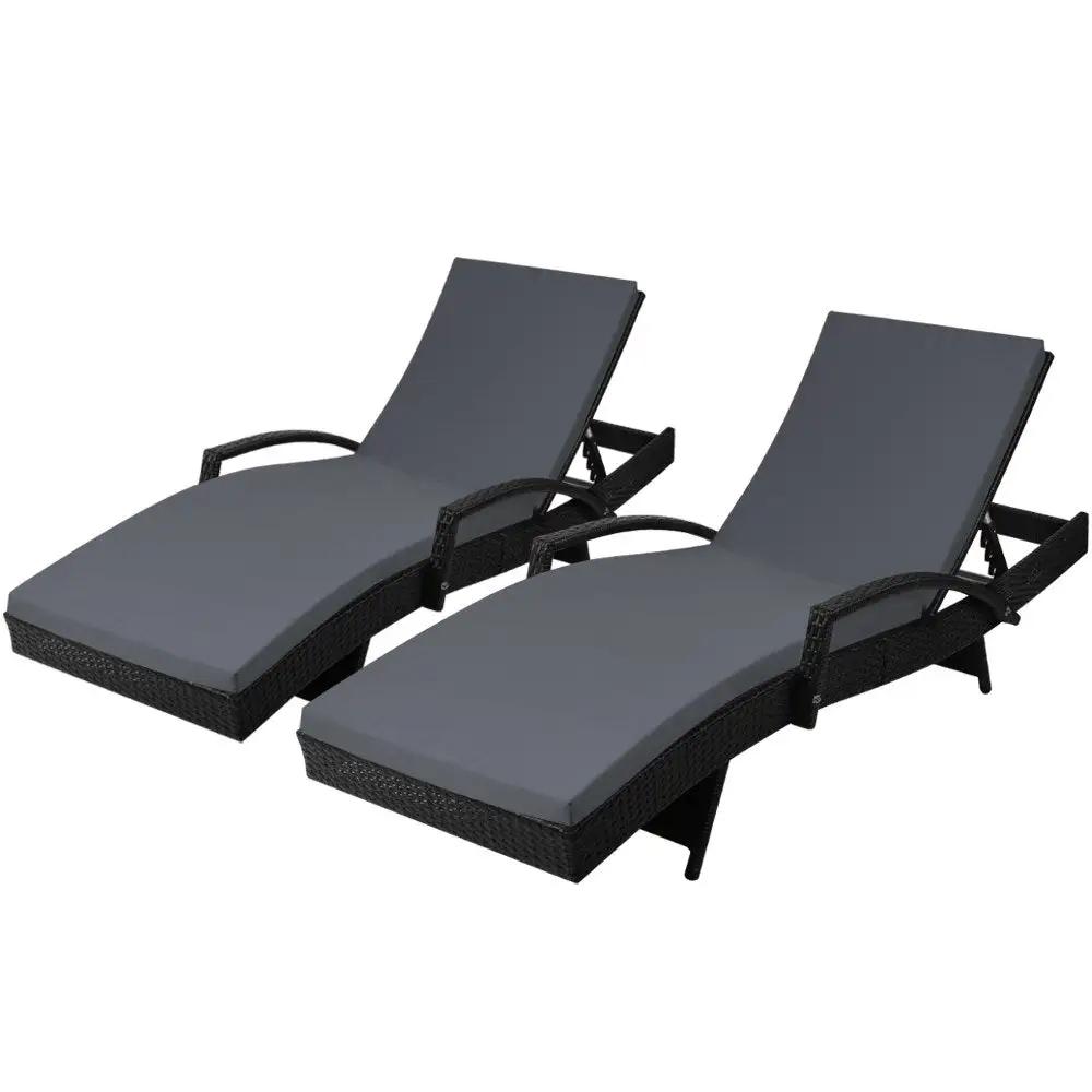 Set of 2 Outdoor Luxe Sun Lounge | Black & Grey