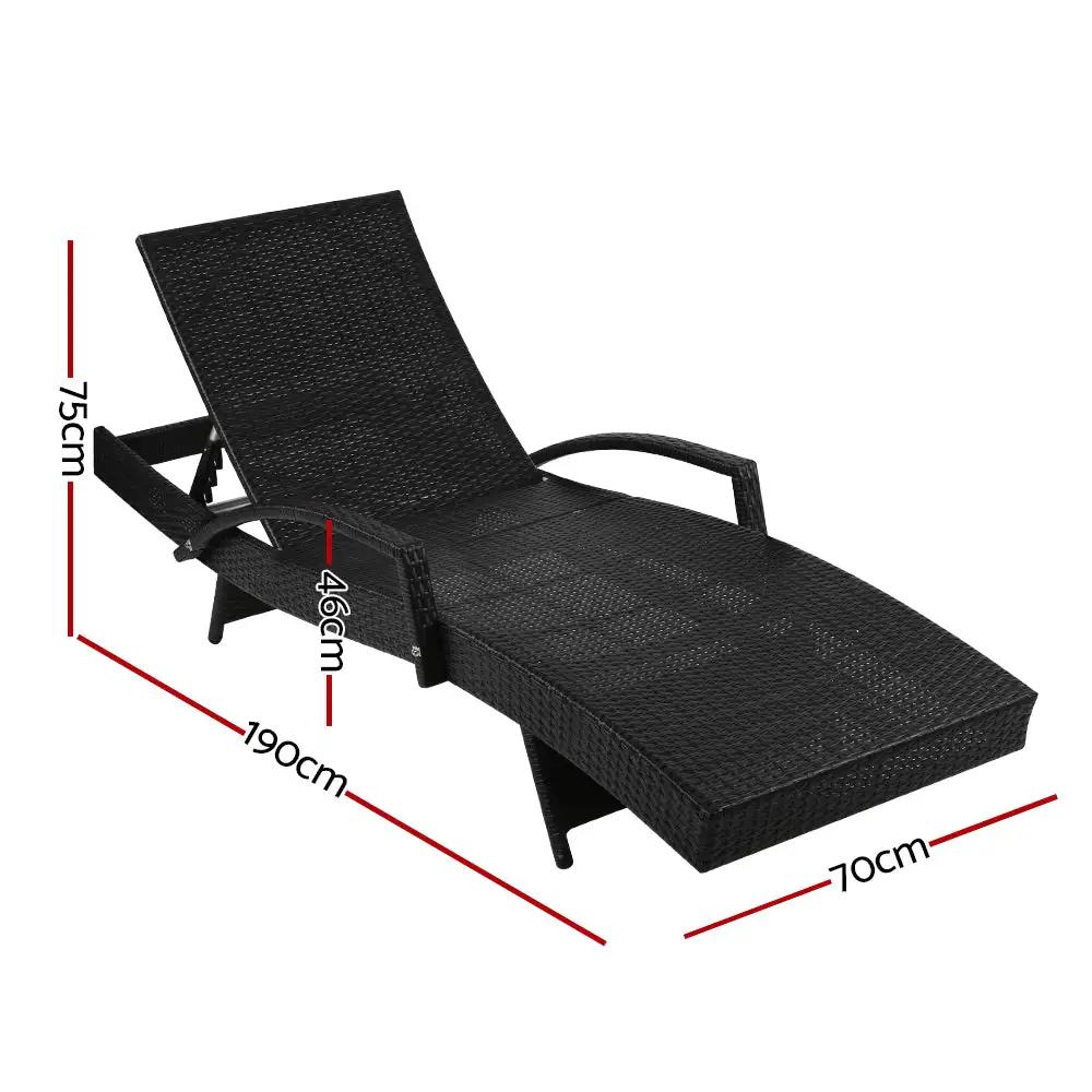 Set of 2 Outdoor Luxe Sun Lounge | Black & Grey