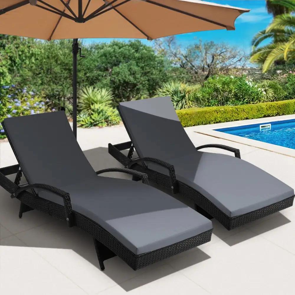 Set of 2 Outdoor Luxe Sun Lounge | Black & Grey