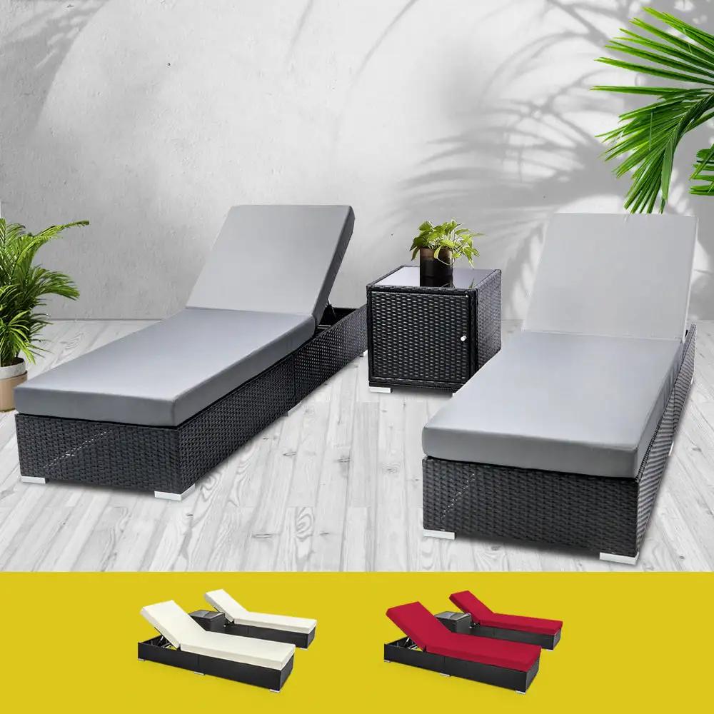 Gardeon Outdoor Sun Lounge - Pool Furniture Rattan Sofa - Grey Black