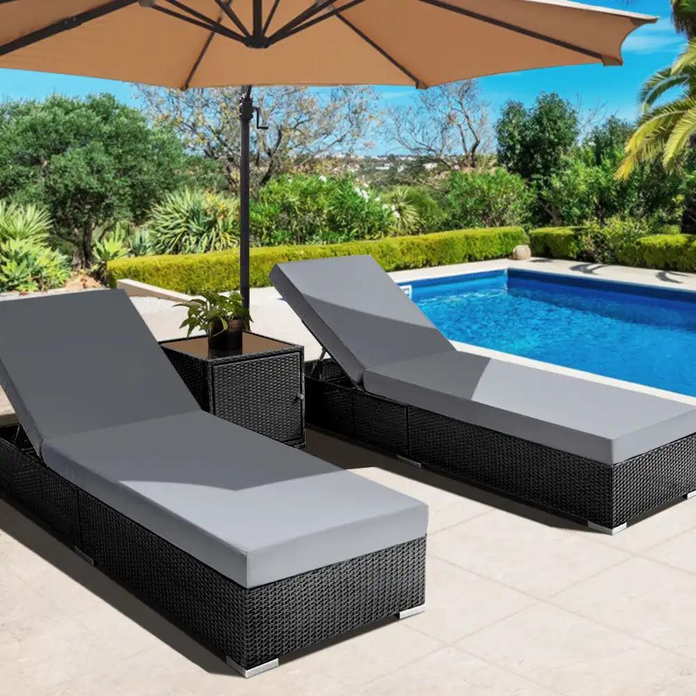 Gardeon Outdoor Sun Lounge - Pool Furniture Rattan Sofa - Grey Black